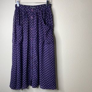 American Apparel Purple Midi Skirt with Pink Floral Print